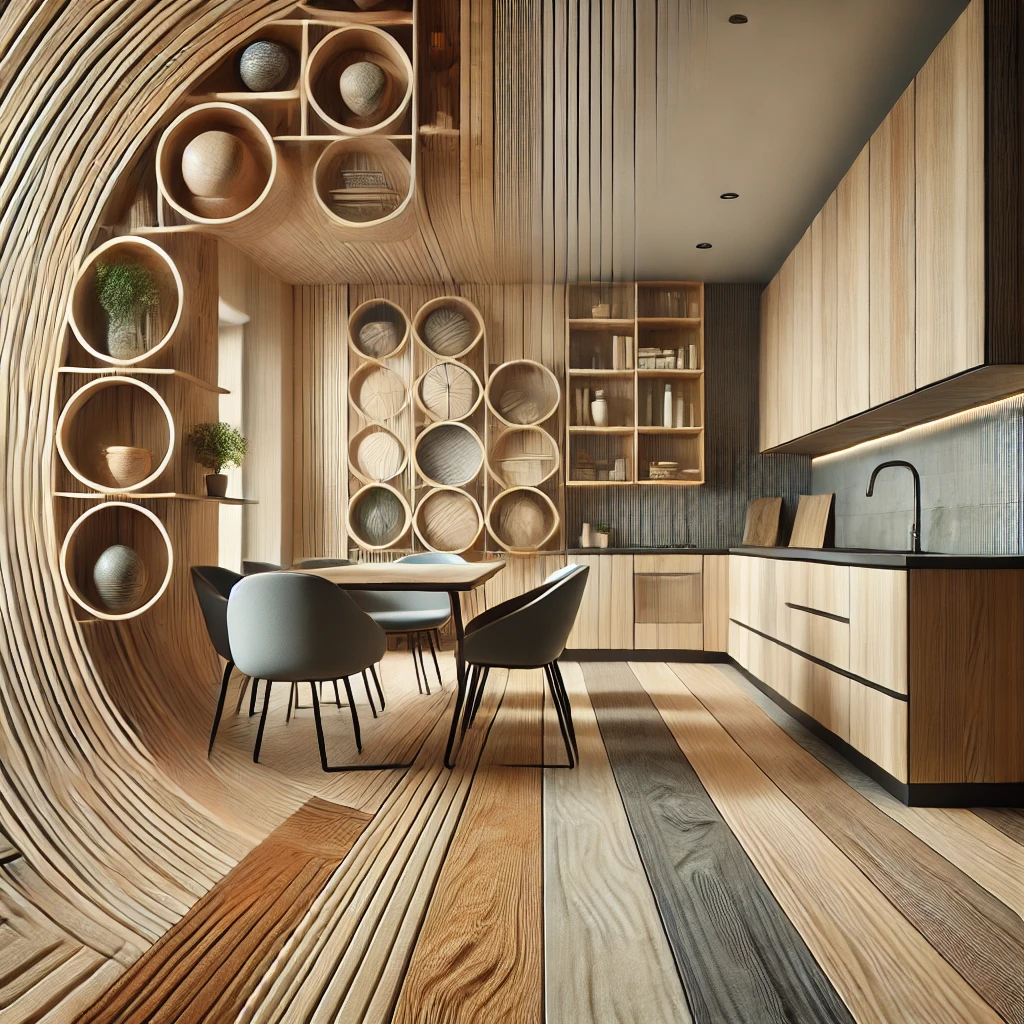 DALL·E 2024-08-18 01.20.54 - A modern interior space featuring furniture made from engineered wood, highlighting its aesthetic appeal, variety, and affordability. The design inclu.webp